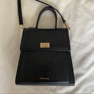 ANINE BING 'KATYA' BLACK CROC EMBOSSED HANDBAG